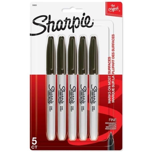 Sharpie Fine Permanent Marker Set 5 Black Fine Tip || مجموعة اقلام ماركر شاربي لون اسود ٥ حبة