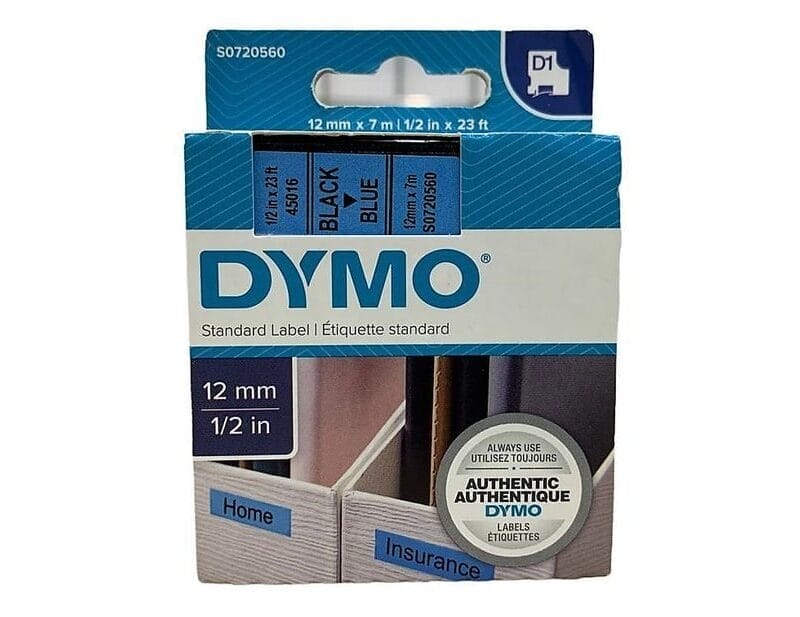 ملصقات DYMO لآلة الملصقات مقاس 1/2 بوصة أسود على أزرق