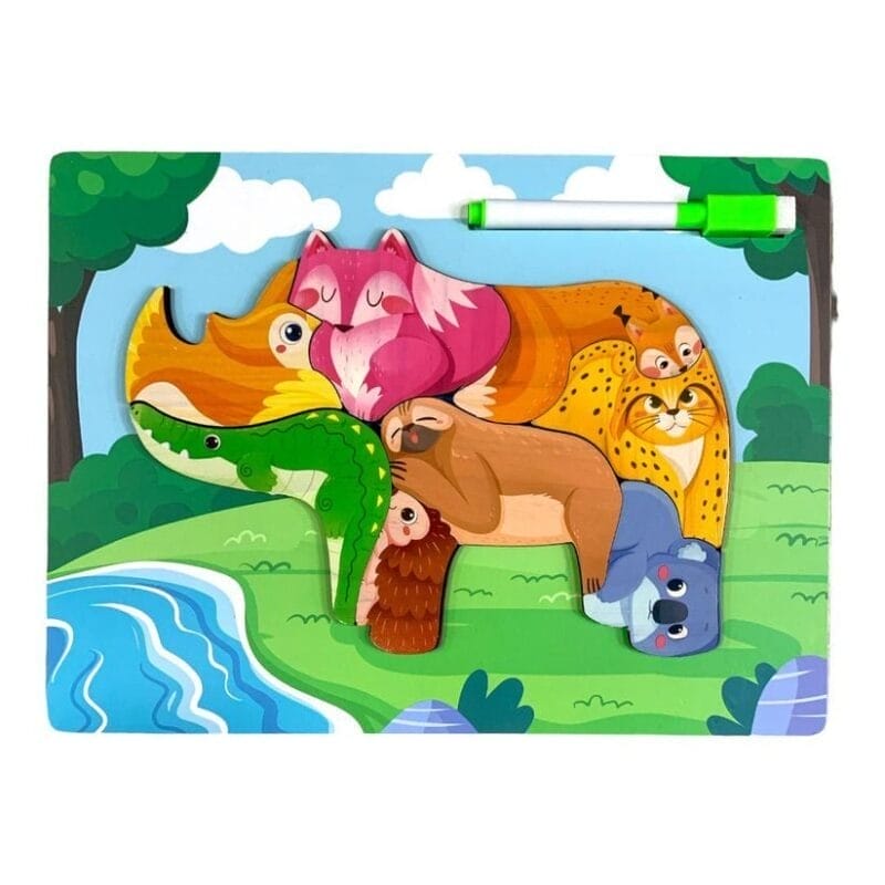 بازل مع سبورة بيضاء حيوانات شكل وحيد القرن