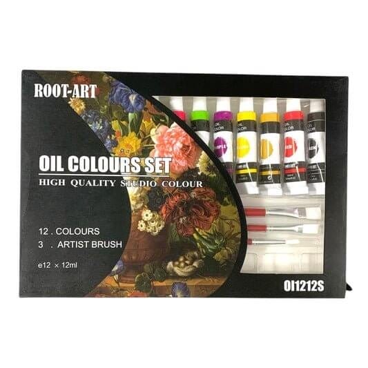 A&T Oil Color Set 12 Colors with Brushes and Pallete || الوان زيت اي اند تي ١٢ لون مع فرش و باليت