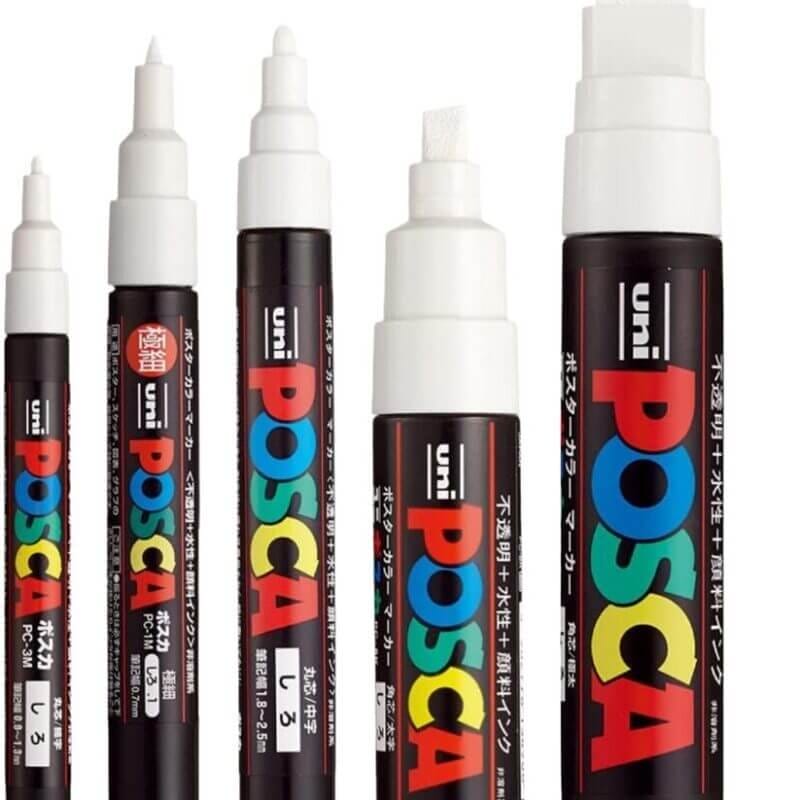 Japanese Posca Set All White 5 Markers || مجموعة بوسكا اليابانية لون ابيض ٥ اقلام رؤوس مختلفة